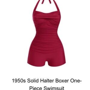 Vintage Halter One-Piece Swimsuit - Red